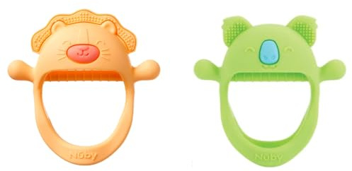 Nuby Silicone Mini Wrist Teether with Easy Grip, BPA-Free, 2-Pack, 3M+ | Colourful Teething Toy with Multiple Teething Surfaces, Encourages Oral Motor Skills While Relieving Baby Discomfort