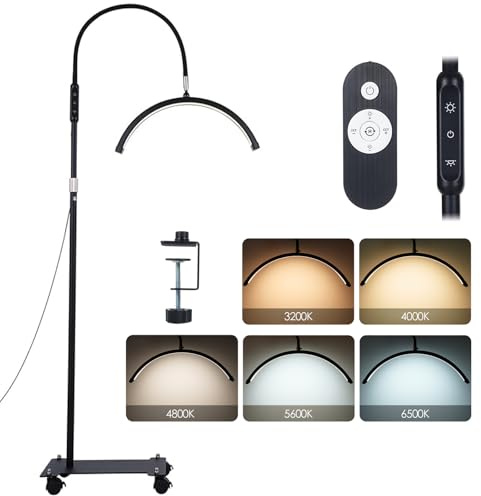 CaalLogt 18 Zoll Halbmond Lampe Kosmetik – Mobile Stehlampe mit Rädern, 192 LEDs, 5 Farben & 5 Helligkeiten, mit Fernbedienung und Clip, für Wimpernverlängerung/Nageldesign/Tattoo​
