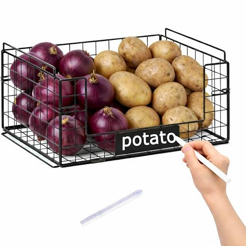 Hynorian Contenitore per patate pieghevole in metallo, contenitore per cipolle con manico, scatola per patate circolazione dell'aria per la cucina per patate, cipolle, aglio e verdure