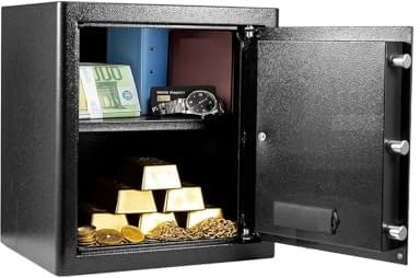 GROWNEER 43L Safe Tresor Feuerfest für Zuhause Feuerfest Wasserdicht Dokumenten Großer Safe Tresor für Zuhause mit Schlüssel Abnehmbares Regal und Stummschaltfunk Anti-Theft Tresore für Geld Dokument