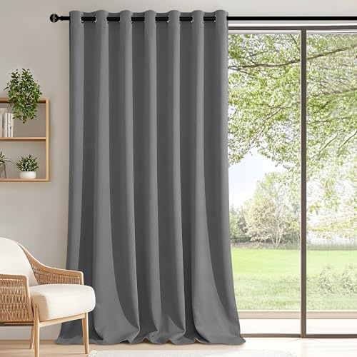 DWCN Raumteiler Vorhang Extra Breite Thermovorhang Gardinen mit Ösen | Grau, H245 x B200 cm, Gegen Kälte Vorhänge Blickdicht für Wohnzimmer,Schlafzimmer 1 Stück