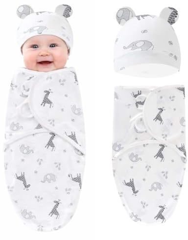 Androxeda 1 Stück Baby Pucksack Mit Mütze Set Aus Atmungsbarem Baumwollstoff, Leichter 4-Jahreszeiten Schlafsack Für Neugeborene Bis 12 Monate Reise Schlummern