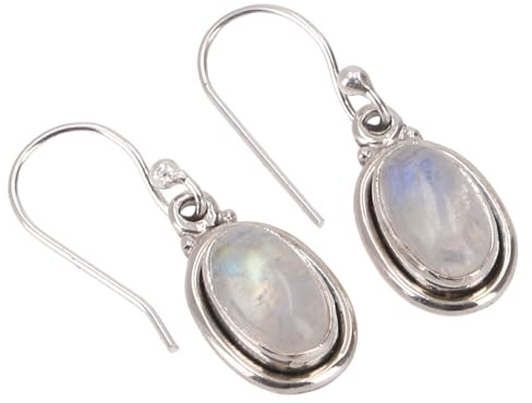 Boho Silberohrringe mit leuchtenden Mondsteinen, handgefertigt, Unikat | Handverlesene Steine, feines Silber, dezentes Design, einzigartig, stilvoll, aus Jaipur.