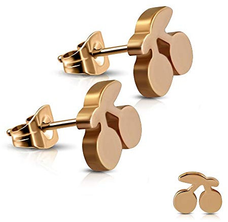 Treuheld® | Rosegold Kirschen Ohrstecker - Cherry - Edelstahl Rose Gold Ohrringe mit Kirsche