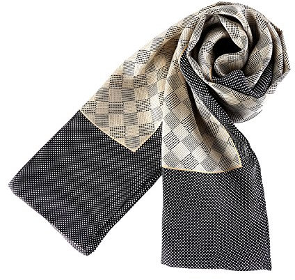 YangtzeStore Langer Charmeuse Satin Seidenschal für Herren, Grau mit Karomuster, 63x10