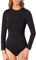 VEDATS Damen Body Langarm Rundhals Bodysuit Top Unterhemd (M, Schwarz)