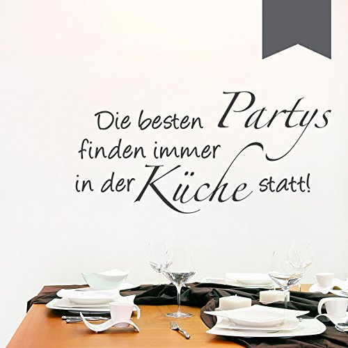 WANDKINGS Wandtattoo - Die besten Partys finden immer in der Küche statt! - 110 x 53 cm - Dunkelgrau - Wähle aus 5 Größen & 35 Farben