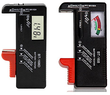 NUZAMAS Set of 2 Digital Battery Testers Voltage Checker and Power Level Checker Combo for AA AAA C D 9V 1.5V Button Coin Cell