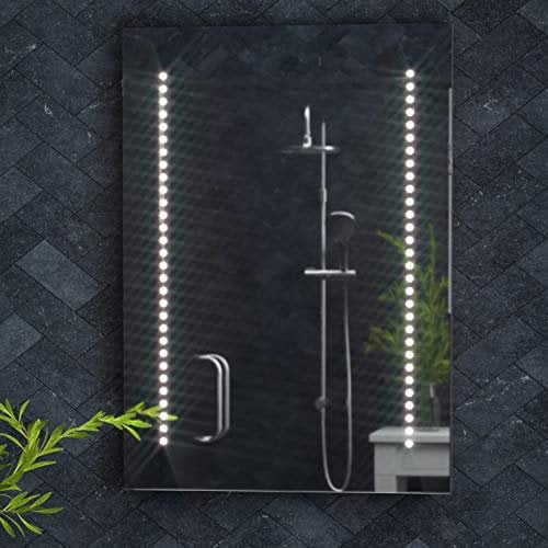 Illuminated Bathroom Mirror with LED Lights 500x700mm IP44 Rated - Tannon Plus Heated Bathroom Mirror with Lights and Shaver Socket, Heated Demister Pads and Motion Sensor, Wall-Mounted Vanity Mirrors