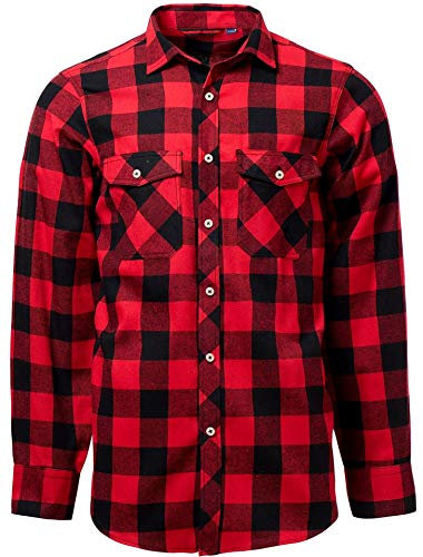 J.VER Herren Hemd Kariertes Freizeithemd Normale Passform Lange Ärmel Flanellhemden, Rot&schwarz XXL