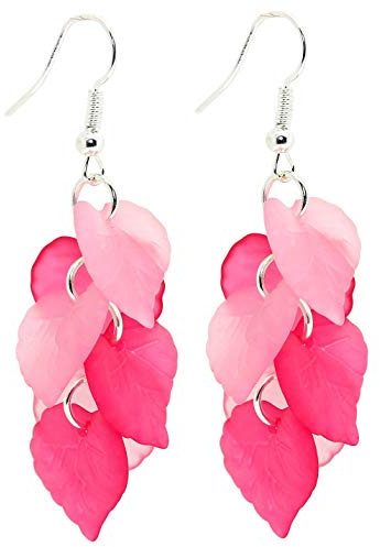 Bluebubble ENGLISH GARDEN Leaf Cluster Earrings on Gift Card (Fairy Princess - Pale Pink Hot Pink)