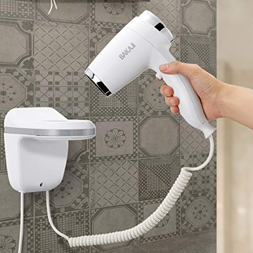 Bakaji Secador de pelo de pared Secador de pelo de pared Secador de pelo de baño 1100 W Velocidad seleccionable Color blanco para hotel en casa