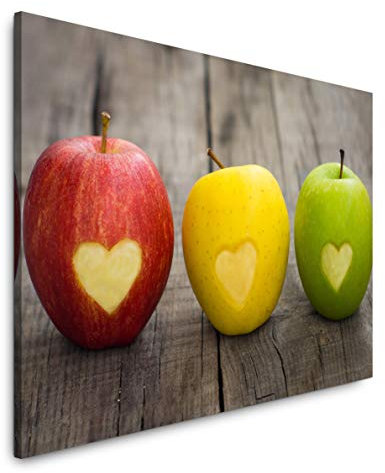 Paul Sinus Art Äpfel auf Holztisch 60 x 90 cm Inspirierende Fotokunst in Museums-Qualität für Ihr Zuhause als Wandbild auf Leinwand in
