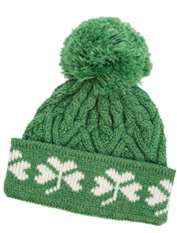 SAOL Kleeblatt Strickmütze für Damen Mütze aus 100% Merinowolle Gestrickte Wollmütze (Grün)