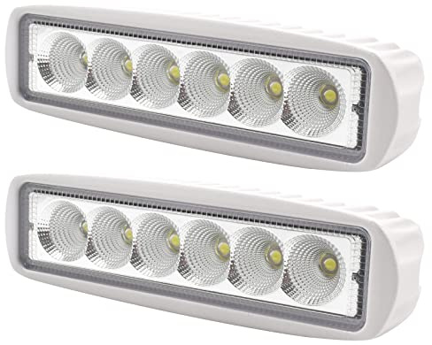 Acelane Boat Light Marine Led Light White Spreader Flood Light Bar T-Top Deck Light IP67 Waterproof 12V 18W for Boat Pontoon Truck SUV Off-Road, Set of 2