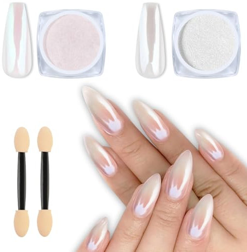 LEDSUUEI 2 PCS Chrome Nail Powder【Super Pearl Effect】Neon Glassy Pearl Effect Nagelpuder für Nägel, Glazed Donut Glitzerpuder Cromepulver Nägel für DIY Salon Nail Art