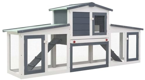 vidaXL Großer Kaninchenstall Grau und Weiß 204 x 45 x 85 cm Holz