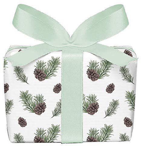 5er Set Bögen Geschenkpapier Weihnachten Weihnachtsgeschenkpapier Tannenzweige Tannenzapfen Grün Weiß Vintage Weihnachtspapier, gedruckt auf PEFC zertifiziertem Papier, 50 x 70 cm