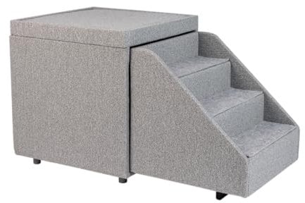 PetFusion Multi-Purpose Pet Stairs, Foldaway Cat and Dog Steps, Ottoman and Dog Toy Basket and Storage Window Perch Pet Steps for Bed, Sofa, Window
