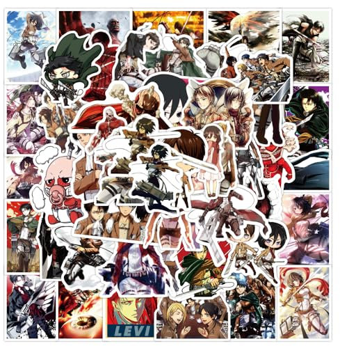Attack On Titan Stickers 50PCS AOT Aufkleber Coole Anime Aufkleber Vinyl wasserdichte Aufkleber für Jugendliche Erwachsene Laptop Wasserflaschen Skateboard Gitarre