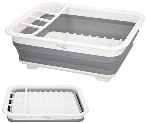 Aktive 52983 - Escurreplatos plegable | Escurridor plegable para camping / cocina | Escurridor de platos plegable de silicona, medidas 36,5x31x12,5/5,9 cm | Accesorios camping