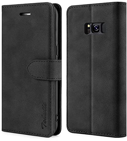 TOHULLE Schutzhülle für Samsung Galaxy S8, Premium Leder Wallet Case mit Kartenhalter Kickstand Magnetverschluss Flip Folio Case Cover kompatibel mit Samsung Galaxy S8 - Schwarz