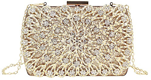 Milya Damen Glitzer Clutch Abendtasche, Strass Handtasche Hochzeit Party Unterarmtasche Umhängetasche Schultertasche mit Ketten Gurt, Gold