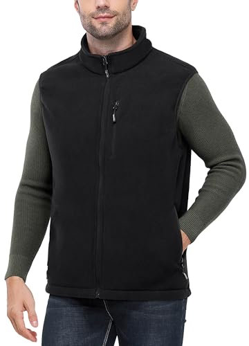 Outdoor Ventures Men's Full-Zip Lightweight Polar Fleece Gilet Body Warmer Warm Windproof Gilet Outerwear with 5 Pockets Sleeveless Jacket Casual Breathable Running Vest for Cycling & Hiking Black M