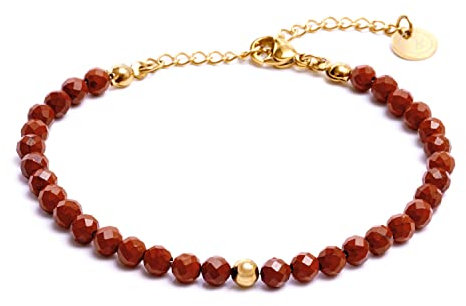 BERGERLIN Jaspis Armband rot - facettiertes, rotes Armband - Gold - XS-S