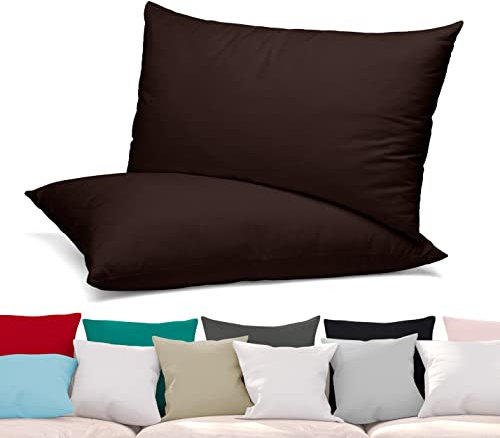BEAUTEX 2er Set Kissenbezug, Kissenhülle aus gekämmter Baumwolle, Premium Jersey 160g/m², Größe und Farbe wählbar (40x40 cm, Dunkelbraun)