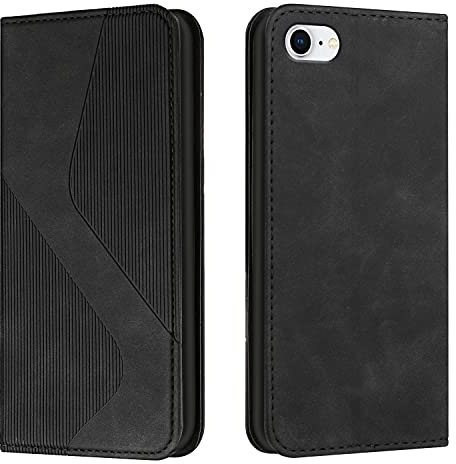 Mo-Somnus Kompatibel mit iPhone SE 2020/iPhone 8/iPhone 7 (4,7 Zoll) Hülle, Magnet PU Leder Flip Wallet Case Tasche Handyhülle, Stoßfeste Klappbar Brieftasche Klapphülle mit [Kartenfächer] (Schwarz)