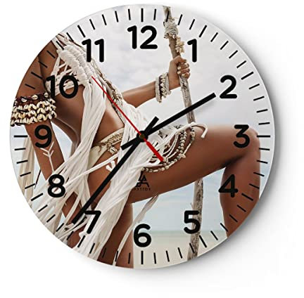 Modern Wanduhr Frau Freiheit Exotik 30x30cm Rund Klein Wand Uhr Glas Analog Zimmeruhren Küche Büro Wohnzimmer Glasuhr Wall Clock Dekoration Design Wanddekoration Küchenuhr C4AR30x30-4942