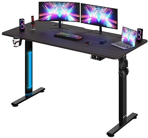 Casaria® Höhenverstellbarer Schreibtisch 140cm Braun Gestell Tischplatte Gaming Tisch LCD Display Memoryfunktion Elektrisch mit Zubehör Computertisch Büro