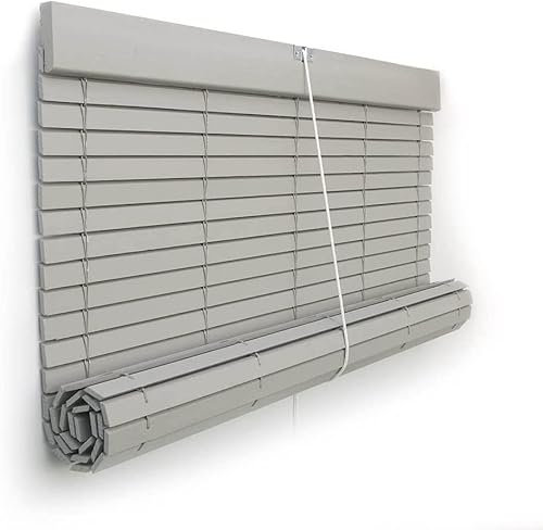 Store enroulable sur mesure en bois gris | Frein et poulie métalliques | PERTONI TENDE (largeur 140 x 120 cm longueur)