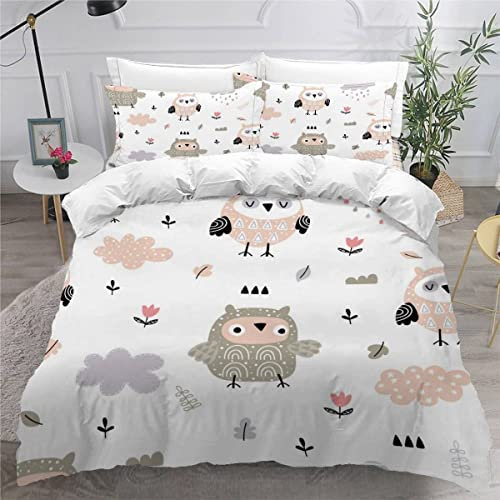VULORA Eule Bettwäsche 155x220 Karikatur Tier Bettbezug mit Reißverschluss, Weich Mikrofaser Bettwäsche-Sets für Teenager Kinder 3D Druck Bettwaren Bettbezüge mit 2 Kissenbezüge 80x80