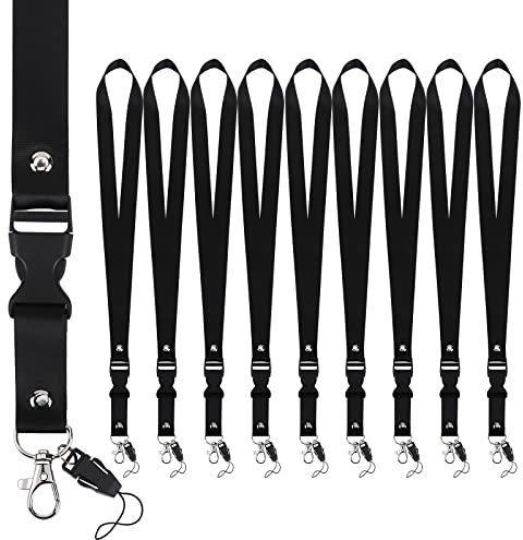 Segus 10 Stück Schlüsselband-Set mit Ketten Verschlüsse Abnehmbar, Schwarz Lanyard für Bürozubehör, Umhängeband mit Abnehmbarer Gürtelschnalle für Schlüssel, Mobile Handys, Namensschilder, Karte