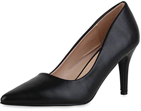 VAN HILL Damen Spitze Pumps Stiletto Schuhe Klassische Basic Absatzschuhe Elegante Freizeit Leder-Optik Abendschuhe 210743 Schwarz 37