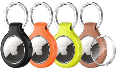 UNBREAKcable 360° Protective Case for AirTag (1st & 2nd Generation) [4 Pack], TPU Full Cover Keyring Holder with 304 Stainless Steel Keychain, Scratch-Resistant Design for Keys, Bags, Luggage