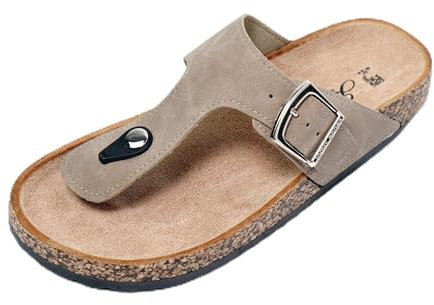 JOMIX Sandalias Mujer Verano Con Plataforma, Cuña y Hebilla Ajustable - Chanclas Anatómicas Elegantes Para Playa, Mar, Piscina - Piel, Beige, 39 EU