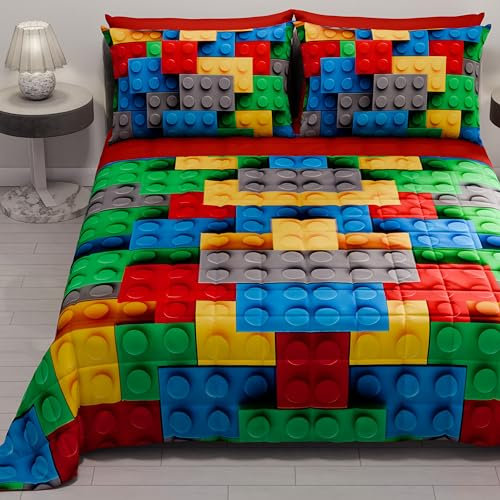 PETTI Artigiani Italiani - Copriletto Matrimoniale Estivo 260x270cm 100 g/m² Double Face, Trapuntino Matrimoniale Primaverile, Trapunta Leggera, Mattoncini, 100% Made in Italy