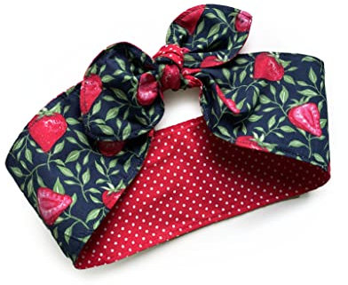 Rockabilly Haarband Erdbeeren Pünktchen dunkelblau rot Cottagecore