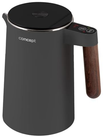 Concept Norwood Wasserkocher aus Edelstahl mit Temperaturregelung 45/60/70/85/90/95/100°C KEEP WARM-Funktion 1,5L 1850-2200 W (Dunkelgrau)