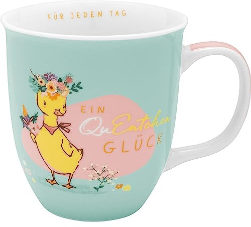 H:)PPY life Tasse mit Motivdruck: Ein QuEntchen Glück, mit Innendruck: Für jeden Tag, mit bedrucktem Henkel, mit Geschenktag