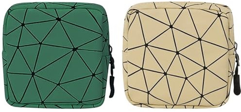 Pack of 2 Tampons Storage, Tampon Sanitary Pads Storage, Waterproof Storage Bag, Mini Bag, Bag with Zip, Tampon Storage Bag for Women (Green, Beige)