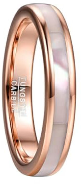YAHOYA Bague en carbure de tungstène de 4 mm Bague en acier de tungstène or rose pour femmes avec nacre coquille confort Fit taille 5-10