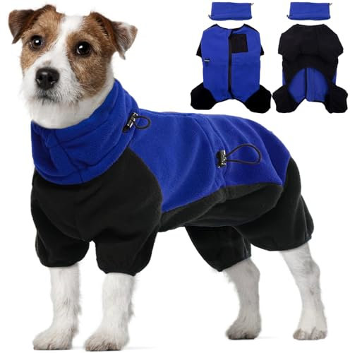 Hundemantel mit Beinen, Hunde Pullover mit Ohrenschutz Hund Wintermantel mit Beinen Hundeweste Warm Sweater für Hunde Schneeoverall Hund(Blau, M)
