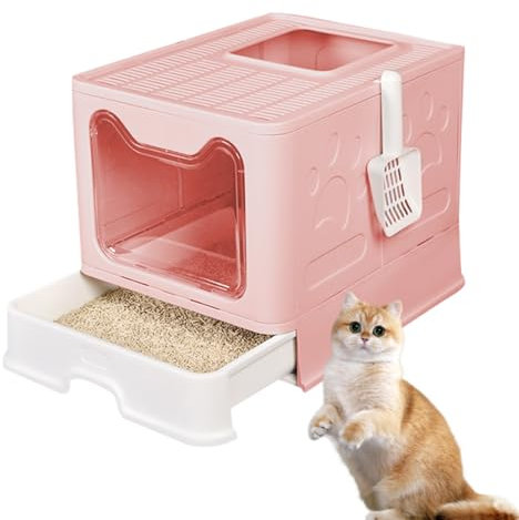 MUL-BOUTIQUE Bac Litiere pour Chat Fermée,Maisons de Toilette pour Chats Contient Une Plaque de Tiroir et Une Pelle Litiere Chat,Convient Aux Grands Chat et Chaton(51 * 41 * 38cm, Rose)