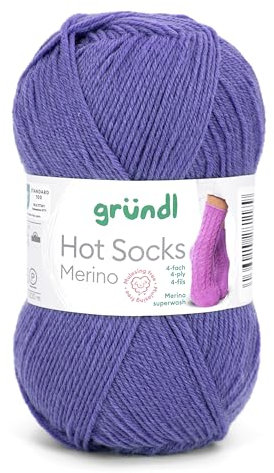 Gründl Hots Socks Merino uni, 4-fädige Sockenwolle, 50 g /200m,75% Schurwolle (Merino, superwash), 25% Polyamid,mulesing frei, Öko-tex Standard, (18 lila)