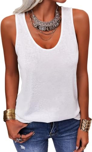 GeGekoko Camiseta básica de tirantes para mujer, cuello de pico, informal, holgada, para verano, Blanco, S
