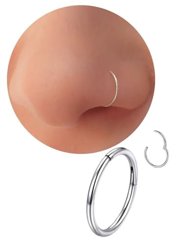 UNIMERCADO Stainlesss steel Hinged Segment Nose Rings 8mm thickness 8mm diameter Hoop Suptum Ring Body Piercing Lip Rings Helix Cartilage Rook Earrings 20G